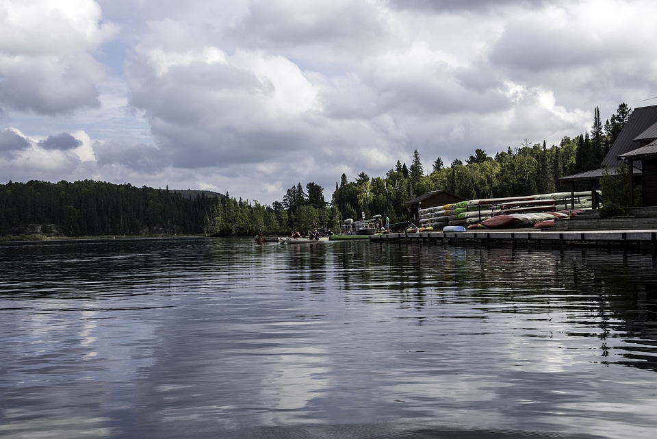 Shoreline, clouds, landscape, and forest at Algonquin Provincial Park, Ontario