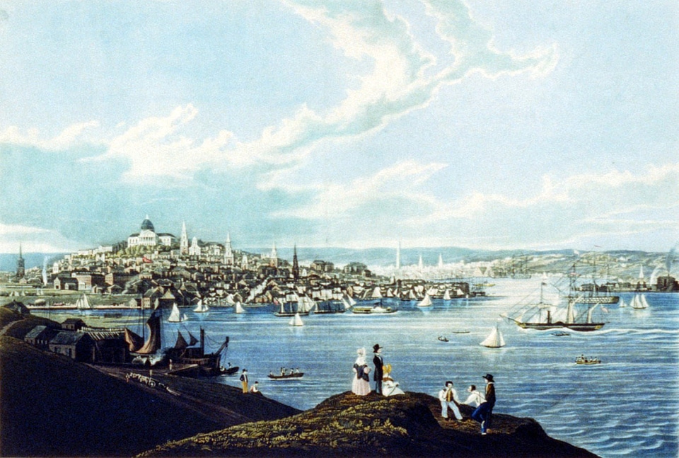Looking upon Boston from Dorchester Heights in 1841 in Massachusetts