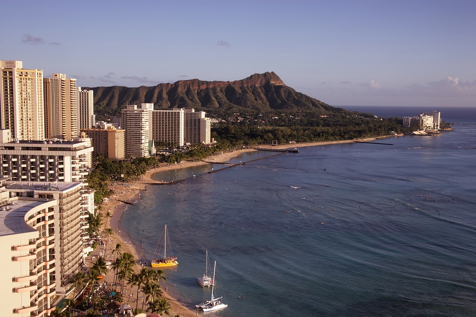 View from Waikiki Beach in Honolulu, Hawaii photo