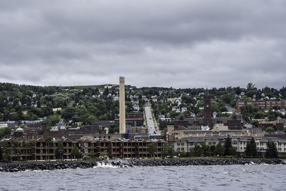 Factory on the shoreline of Lake Superior in Duluth, Minnesota