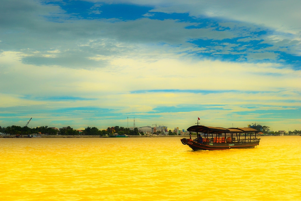 Boat on the yellow river landscape