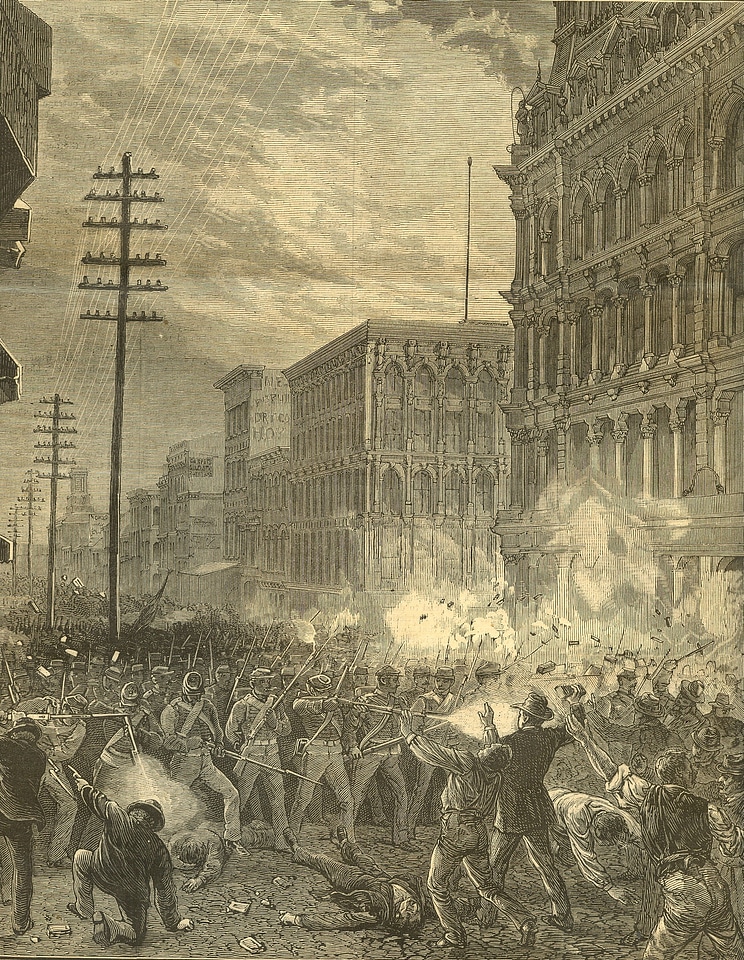 Sixth Regiment fighting railroad strikers, July 20, 1877 in Baltimore, Maryland