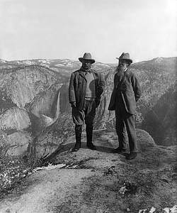 Theodore Roosevelt and John Muir on Glacier Point in Yosemite National Park, California