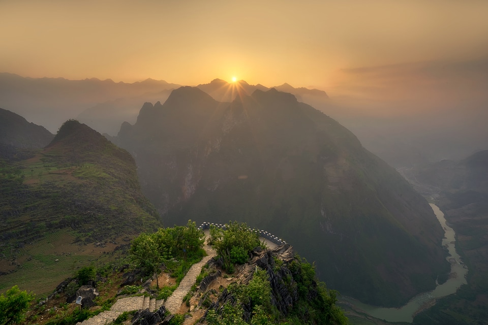 Sunrise beyond the mountains in Vietnam photo