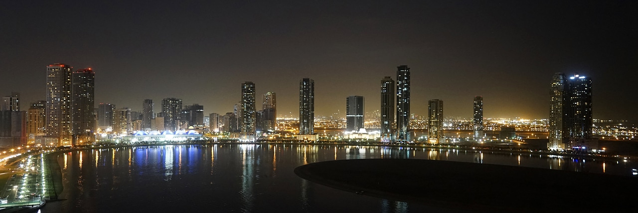 Panoramic view of the Al Khan Lagoon in Sharjah, United Arab Emirates