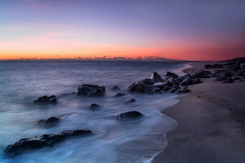Waves washing on the beach and landscape in New Jersey