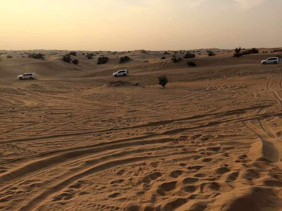 Off-road vehicles in deserts of Sharjah in the United Arab Emirates