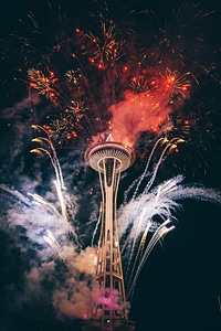 Fireworks at the Space Needle in Seattle, Washington photo