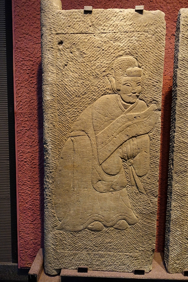 Tomb doors from Pi County showing men in Hanfu, Chengdu, Sichuan, China