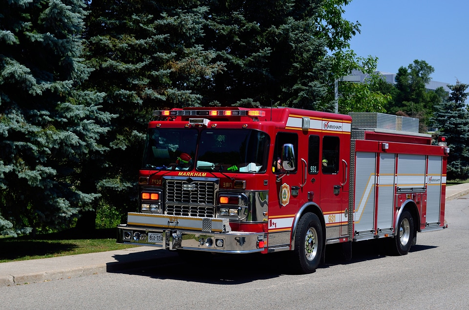 Fire engine of Markham Fire and Emergency Services in Ontario, Canada