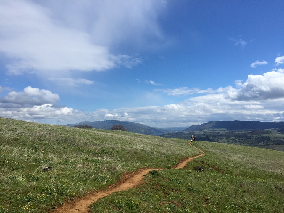 Trail Hiking landscape with blue skies