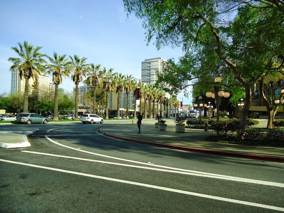 Downtown San Jose with trees and street in San Jose, California