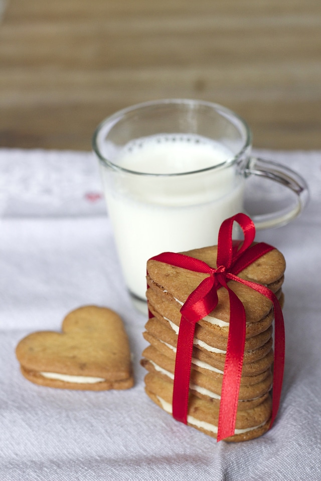 Heart Shaped cookies and milk