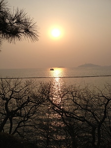 Late Afternoon sun in the sky at Taihu Lake in Wuxi, Jiangsu, China