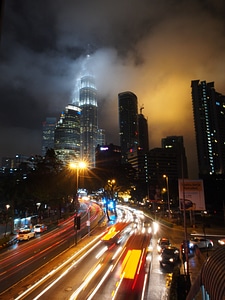 Nighttime tower and streets in Kuala Lumpur, Malaysia photo