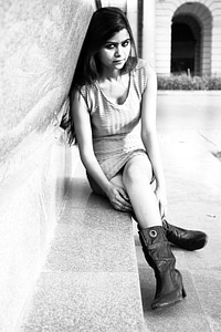 Young Indian Girl sitting in Delhi, India photo