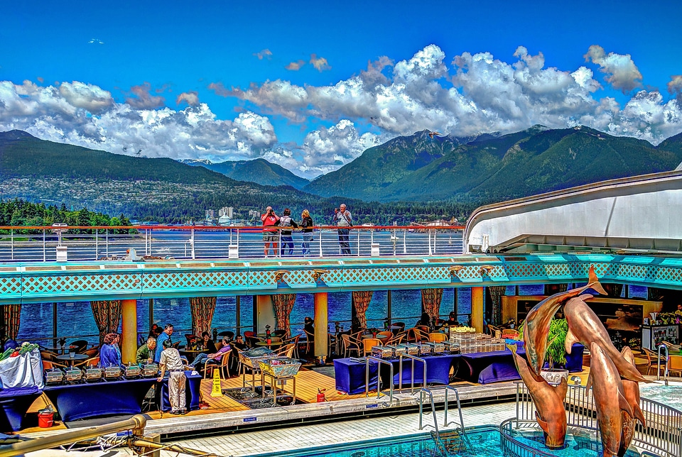 Looking at hills and Vancouver from a cruise ship in British Columbia, Canada photo