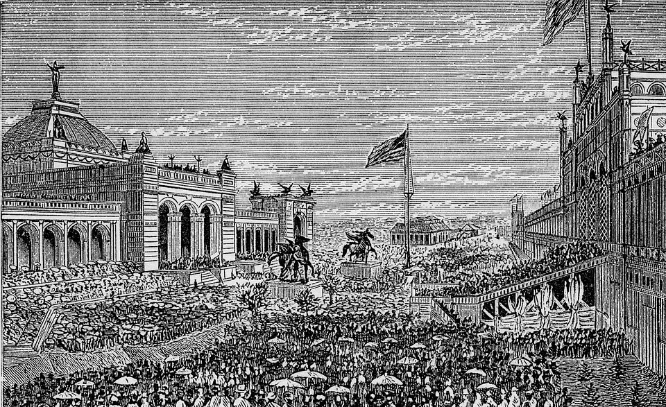 Opening day in 1876 at Centennial Exhibition in Philadelphia, Pennsylvania