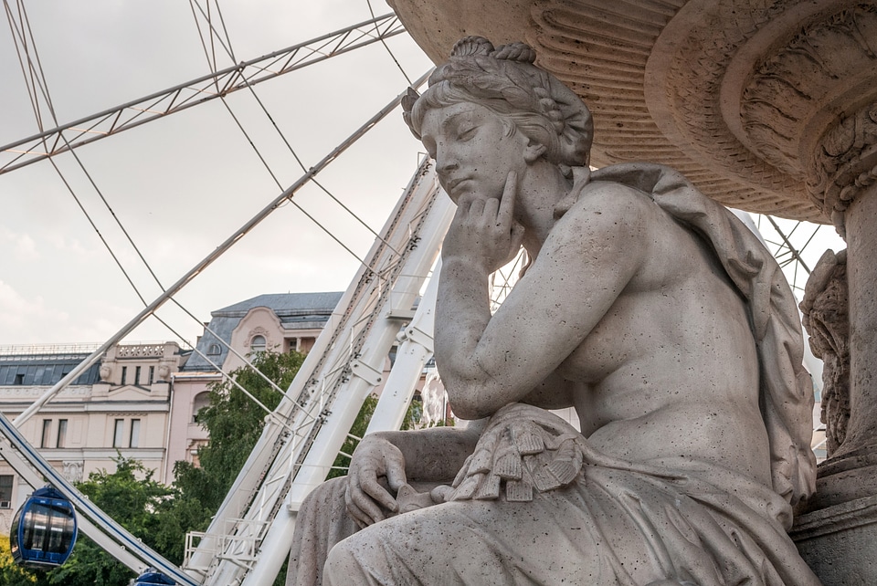 Budapest city Statue of women thinking in Hungary
