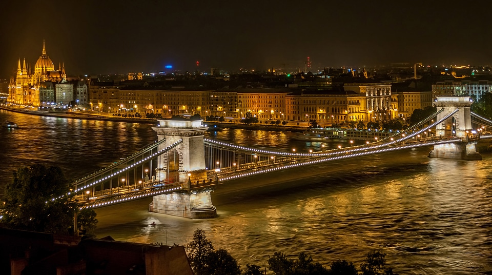 Grand view of Széchenyi Chain Bridge in Budapest, Hungary photo