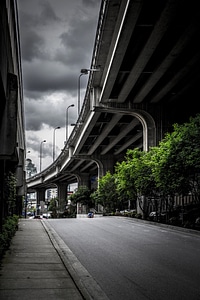 Highway under storm clouds in Vancouver, British Columbia, Canada photo