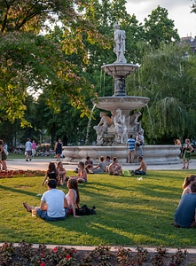 Fountains in the park in Budapest, Hungary photo