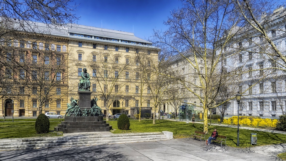 Beethoven Plaza with buildings in Vienna, Austria photo