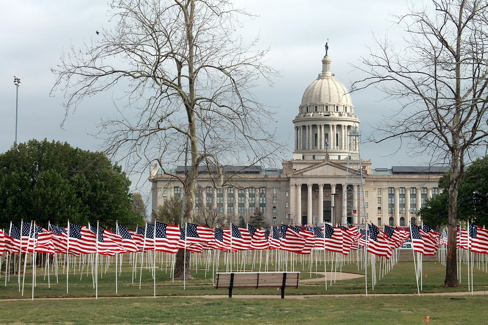 Flags for Children in front of the Capital building in Oklahoma City photo