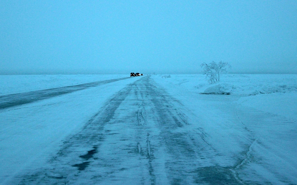 Ice road between the island and the mainland in Hailuoto, Finland