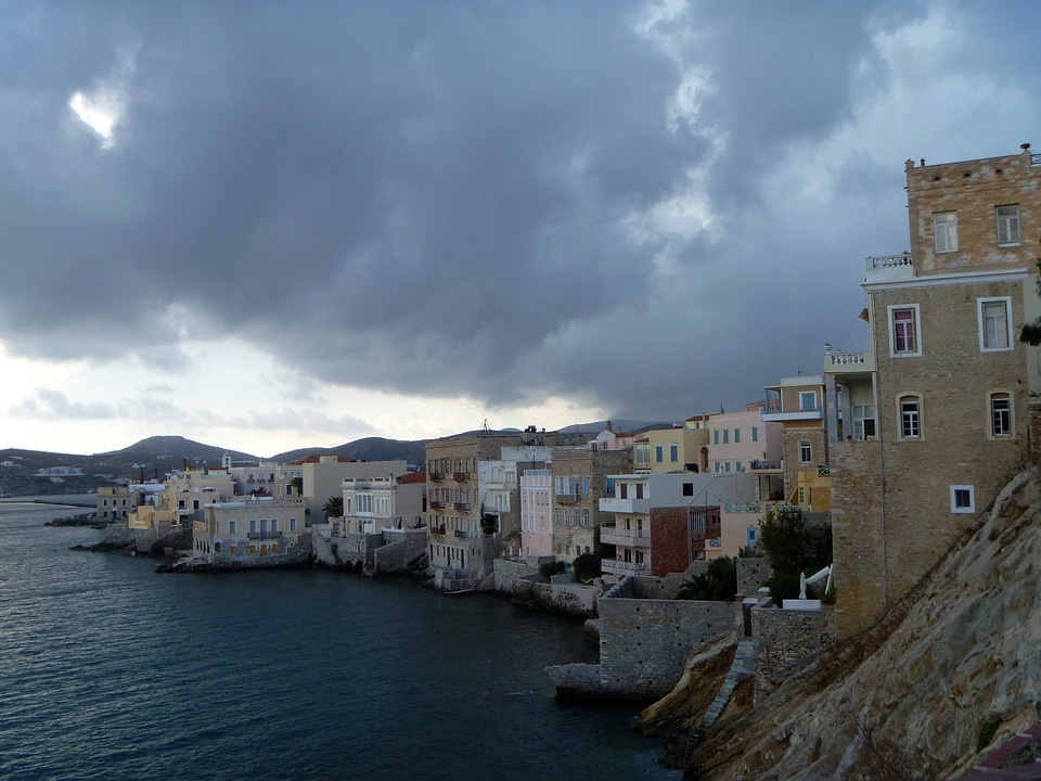 Heavy Clouds near the cliffs and coastline in Ermoupoli, Greece