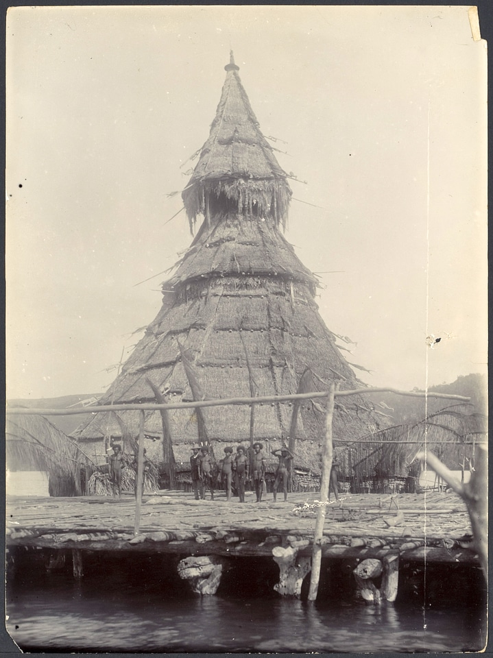 Community house of Tobati village natives of the Metu-Debi Island, New Guinea
