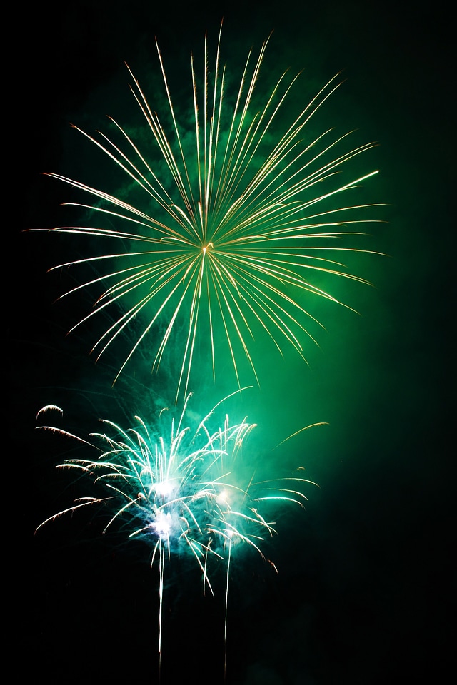Green Fireworks Celebrating the New Year