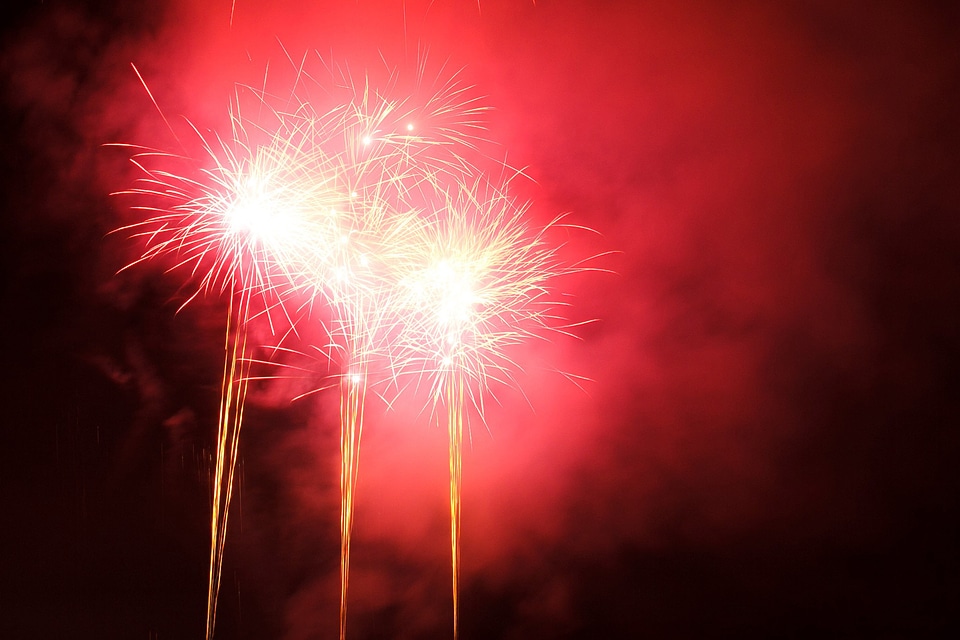 Red Fireworks celebrating the New Year