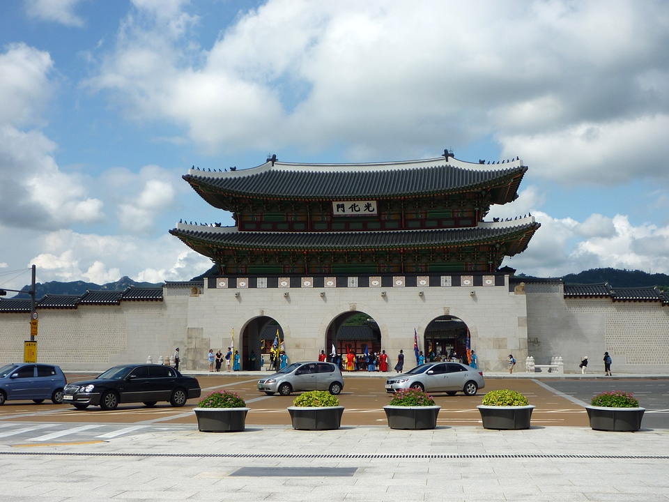 Gwanghwamun gate under sky and clouds in Seoul, South Korea