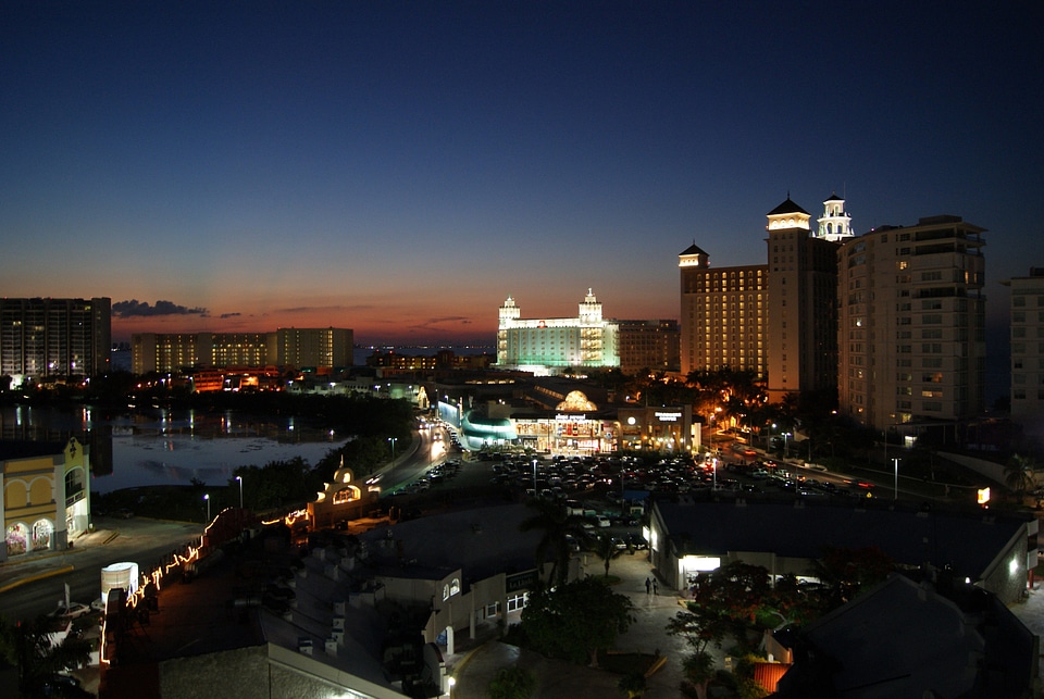 Cityscape of Cancun at Night in Quintana Roo, Mexico