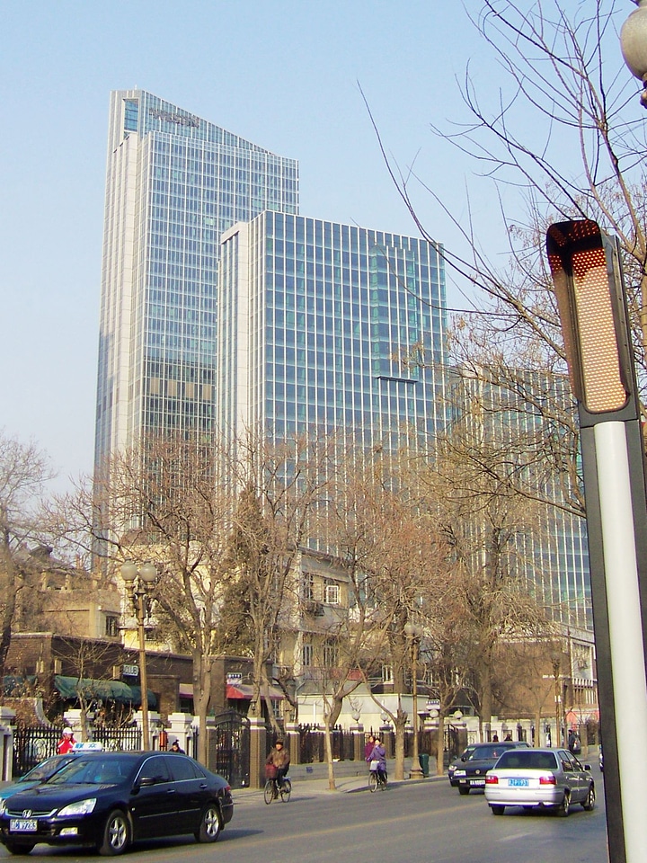 Buildings and tree in the cityscape in Tianjin, China