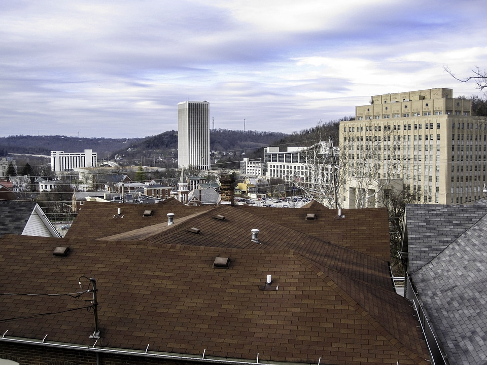 Downtown Frankfort with capital Plaza office tower in Kentucky