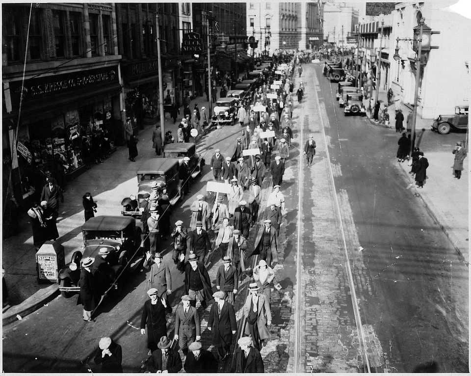 Marchers in Camden, New Jersey demanding jobs during the Great Depression