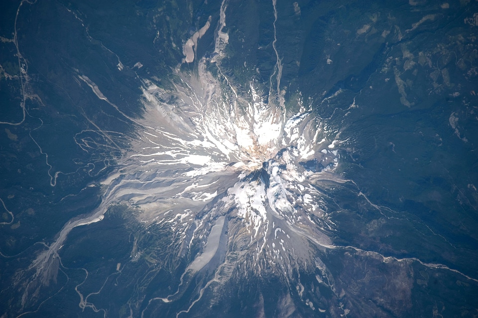 Satellite Image overhead look of Mount Hood, Oregon