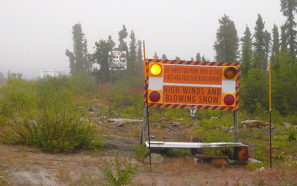 Road sign on Dempster Highway, Eagle Plains in the Yukon Territory