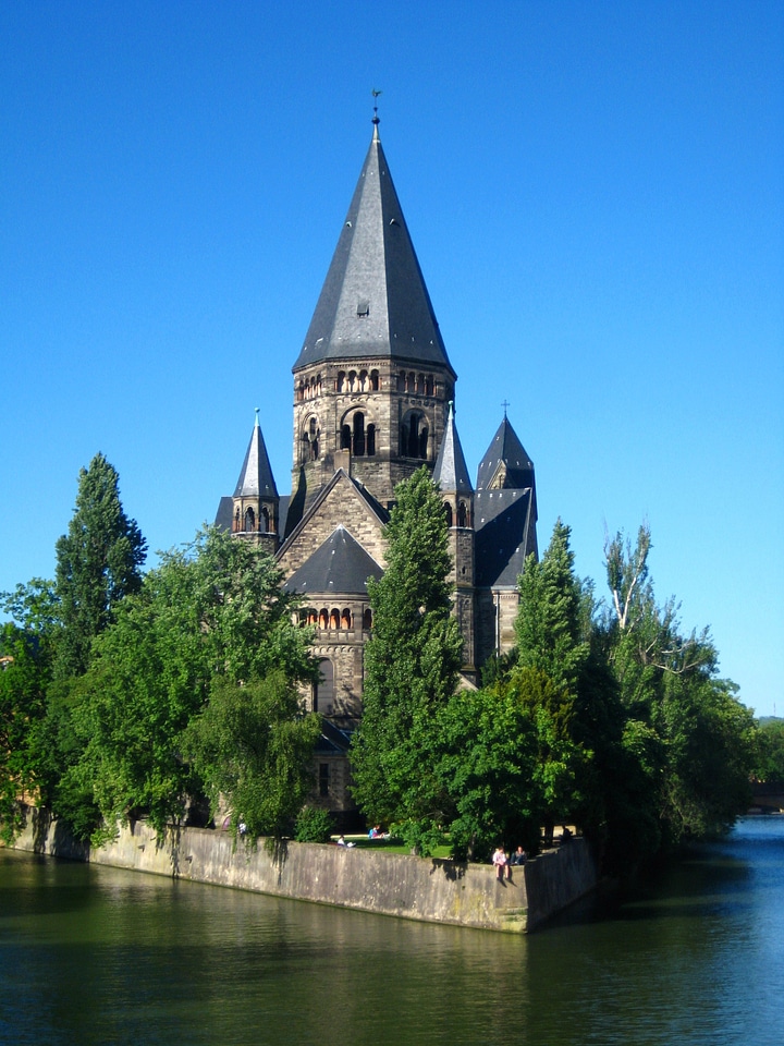 Protestant church Temple Neuf on the Moselle river in Metz, France