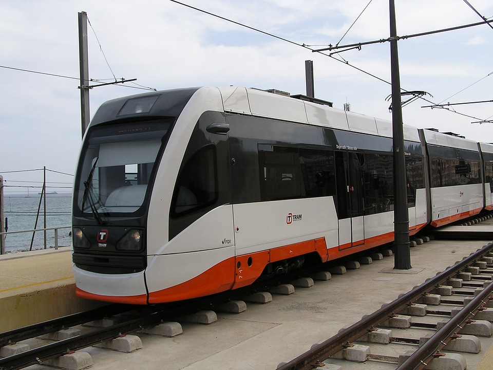 Line L1 Alicante Tram near Sangueta stop in Spain
