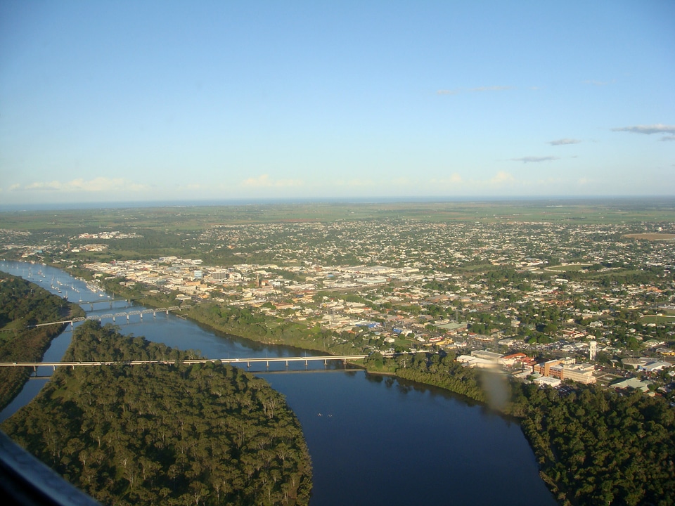 Aerial view to the east of Bundaberg, Queensland, Australia