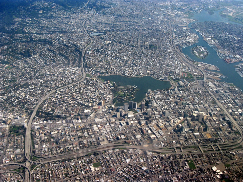 Aerial view of center of Oakland, California