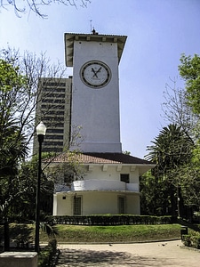 Clock tower at western edge of Parque Lincoln in Mexico City