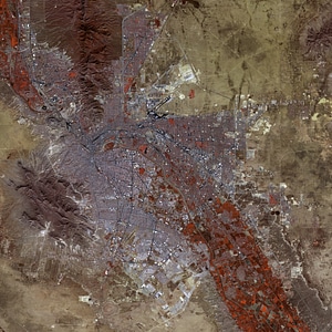False-color satellite image of El Paso, Texas photo