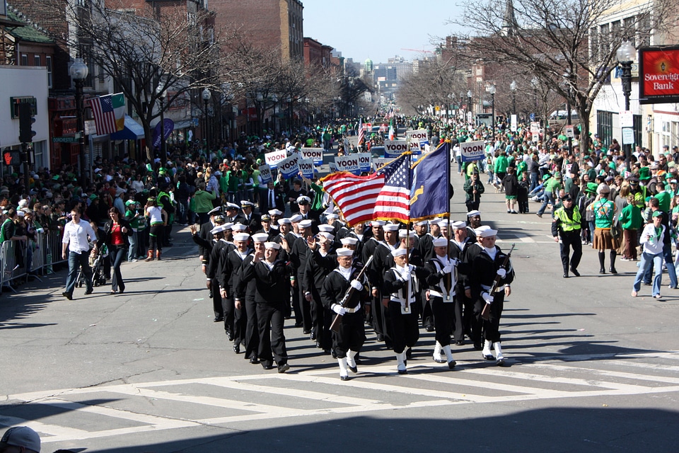 Navy Marching in St Patrick day's Parade in Boston Massachusetts