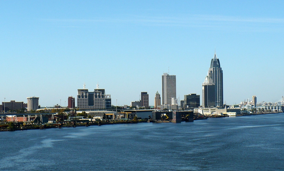 Skyline of Mobile, Alabama from the Gulf