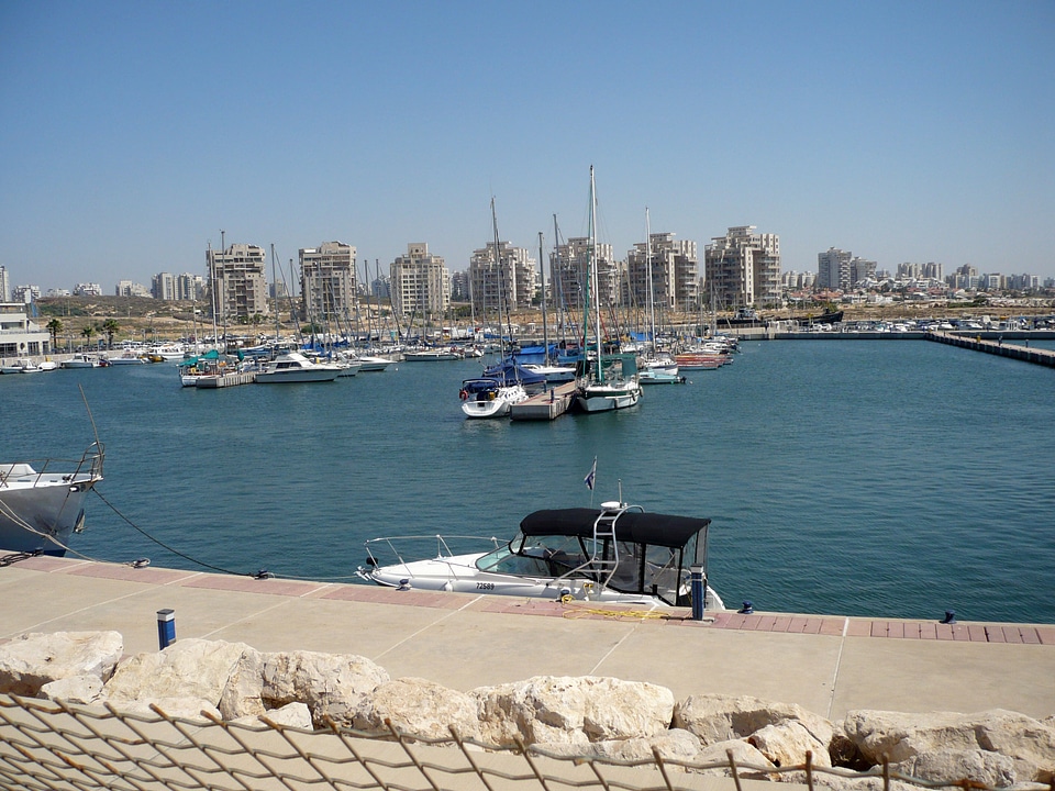 Ashdod Marina with skyline in the background in Israel