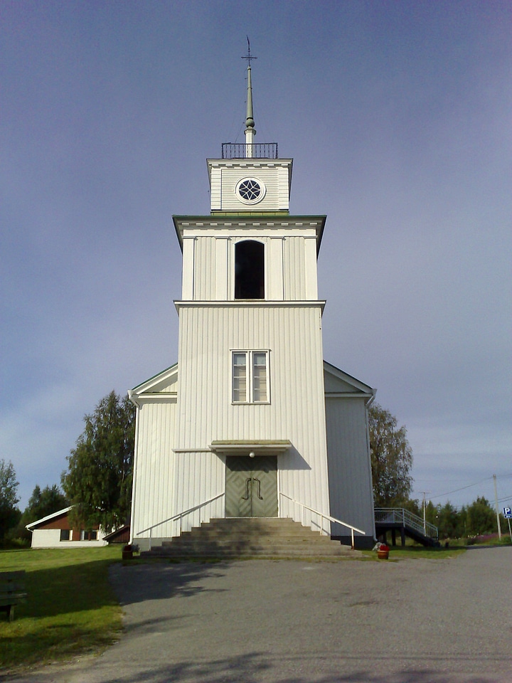 Pelkosenniemi Church tower in Finland
